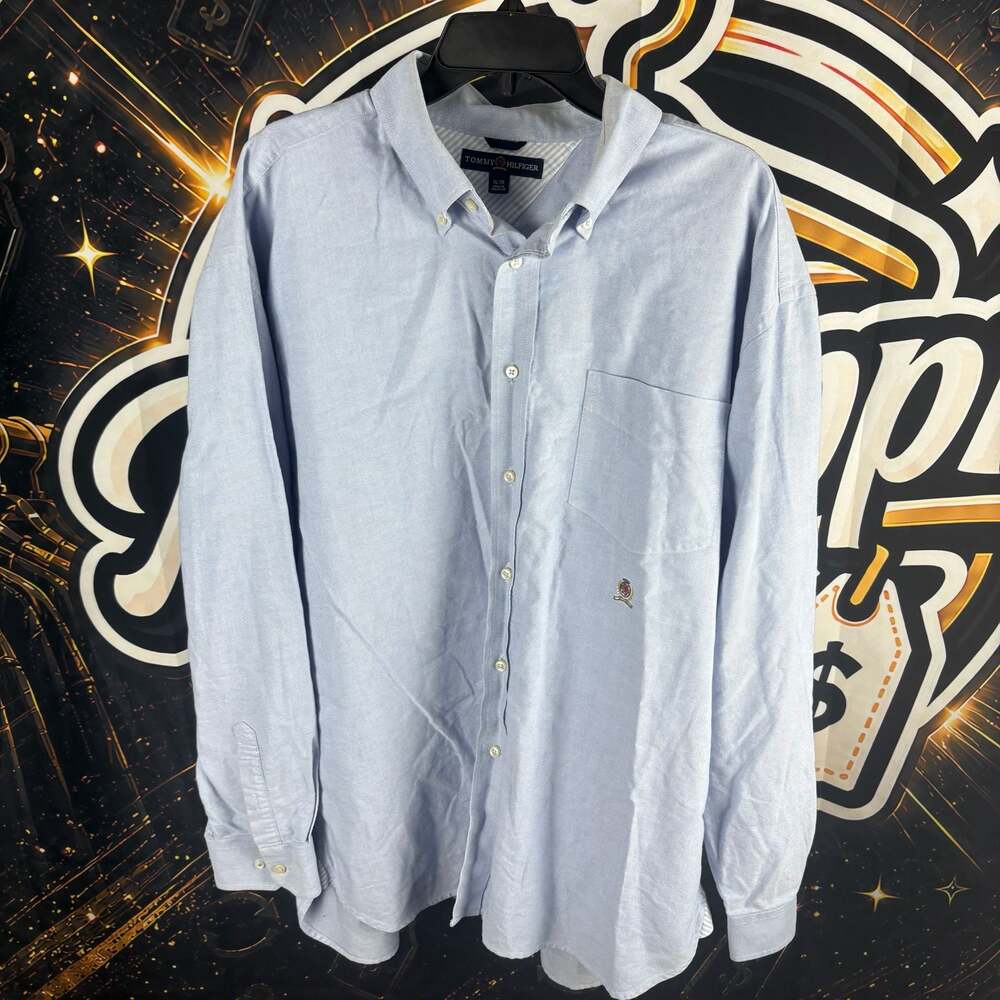 Tommy Hilfiger Men's Light Blue Cotton Long Sleeve Shirt Button Down Size XL